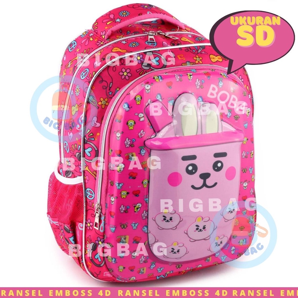 Tas Ransel Anak Perempuan Karakter - 4D Emboss Clarity - UKURAN SD TAS BOBA / UNICORN - Tas 4D Timbul