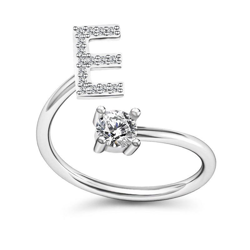 TJM Cincin Huruf A - O Wanita Fashion / Aksesoris Korea Emas Putih Silver / Perhiasan Cincin Wanita-CINCIN E