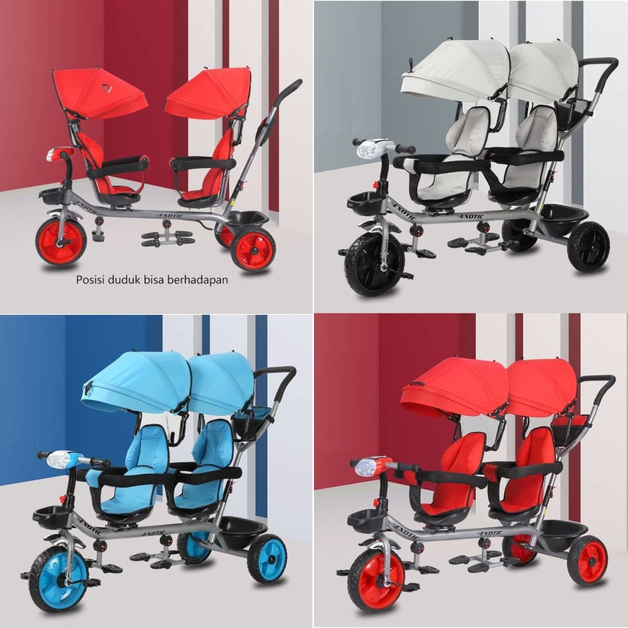 Sepeda Anak Bayi Balita Dorong Roda 3 Tricycle Exotic Kembar ET8809 2 Kursi Bisa Duduk Berhadapan By Pacific-5
