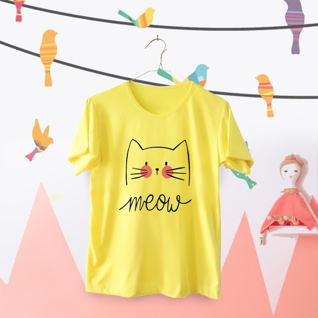 Tumblr Tee Wanita  Lengan Pendek Meow Warna  Kuning  