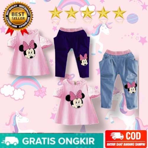 VISION ONLINE-SETELAN STRIPY MINNIE PINKY/ SETELAN ANAK PEREMPUAN 1 2 3 4 TAHUN SABRINA/COD/KEKINIAN