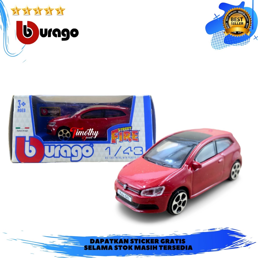 Bburago Street Fire Skala 1 VW Polo GTI Merah Diecast
