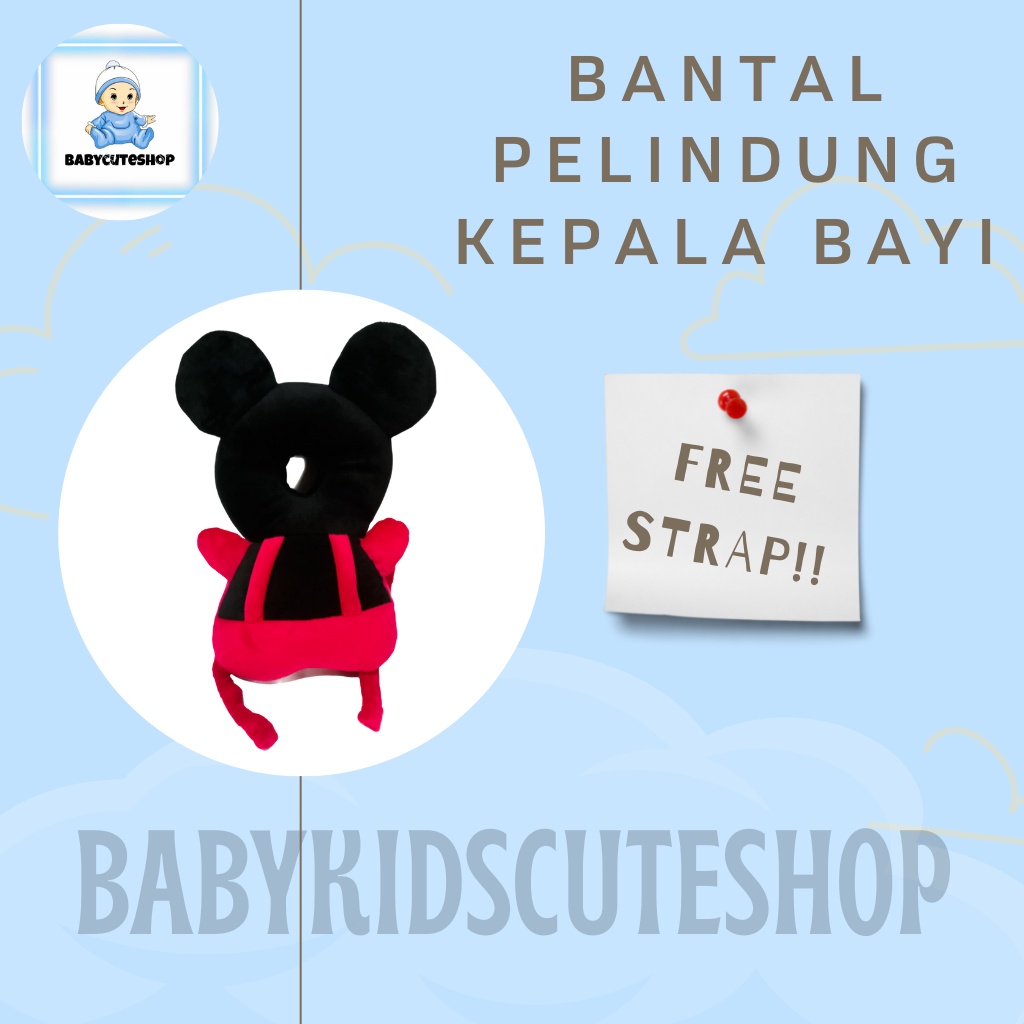 ( FREE STRAP ) Bantal Pelindung Kepala Bayi Mickey | Pelindung Kepala Bayi | Head Neck Pillow Pad