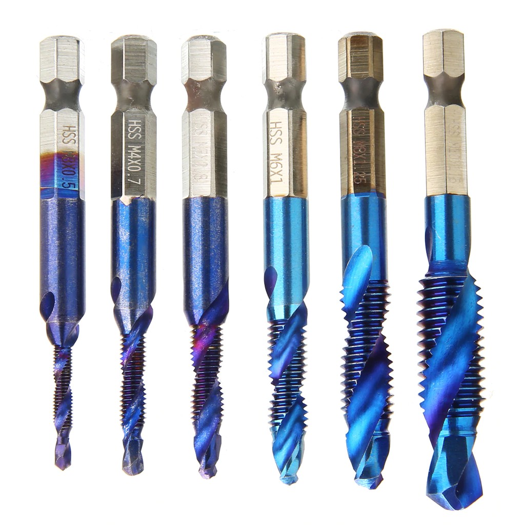6pcs HSS Hex Shank Tap Drill Bit Metric Thread M3-M10 Screw Compound Tapping Set