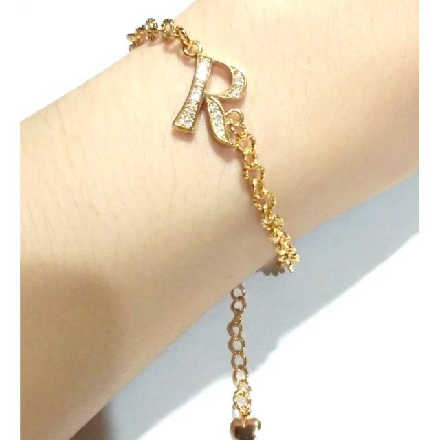 Fourfashion Gelang Tangan Sirkon Huruf Abjad Inisial Mutiara Xuping Gold Perhiasan Wanita