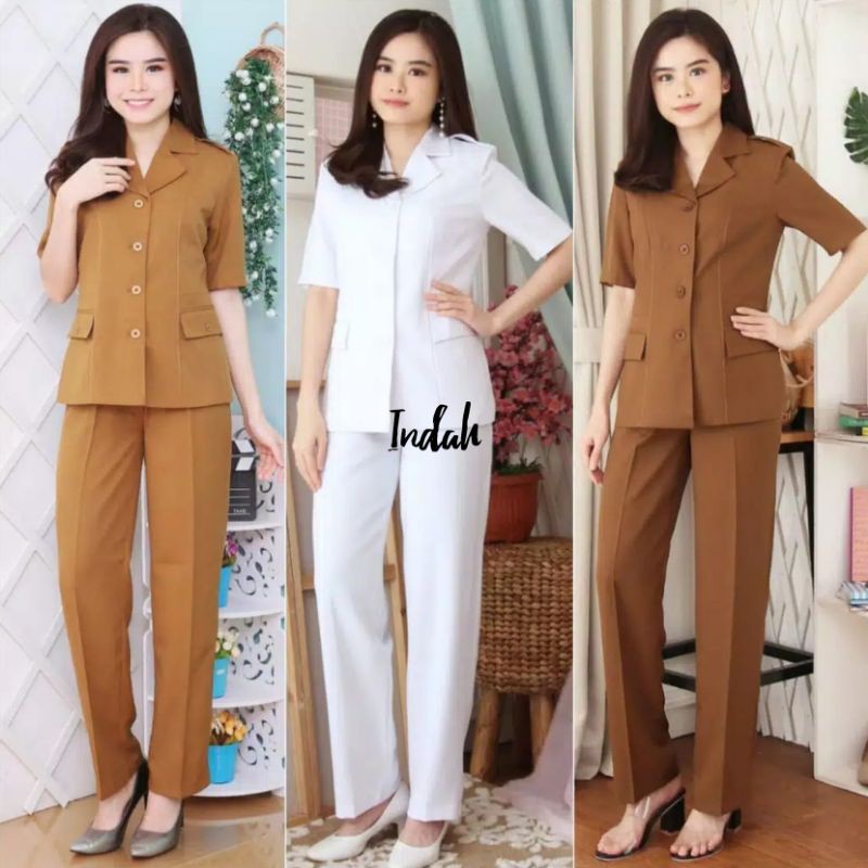 Blazer PNS ASN Seragam PNS Pemda Baju Dinas Lengan Pendek Setelan Jas PDH Wanita - 7006