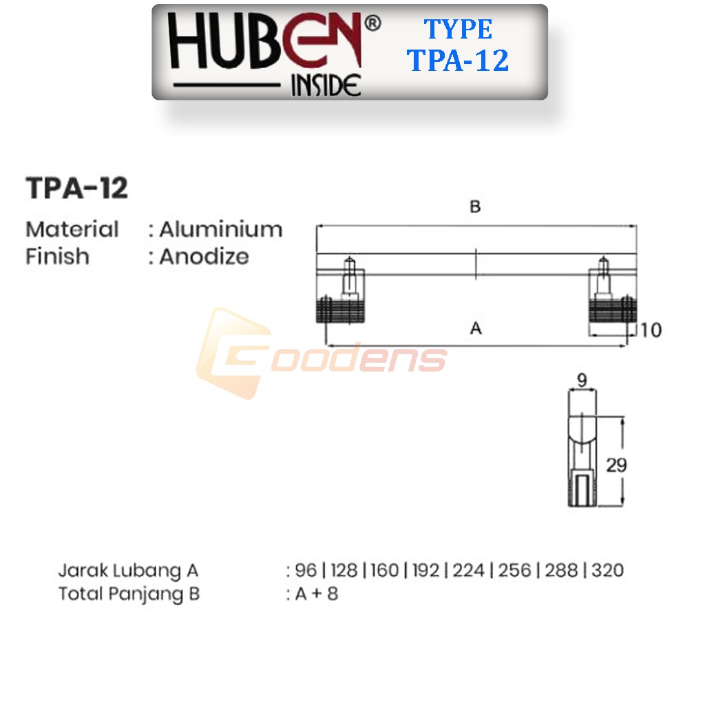 Huben TPA-12 160mm Tarikan Laci Handle Laci Lemari