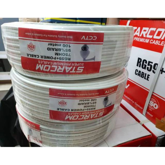 Kabel cctv rg59+power 100meter kabel coaxial murah