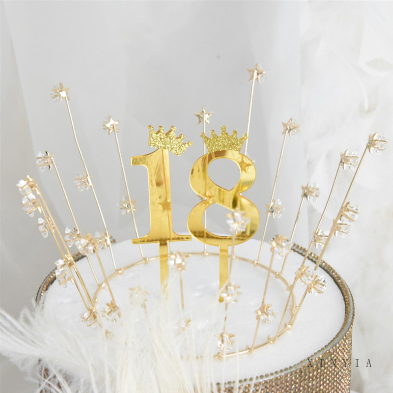 Digital Crown Cake Topper Selamat Ulang Tahun Emas Kue Topper Akrilik Dekorasi Proposal Pesta