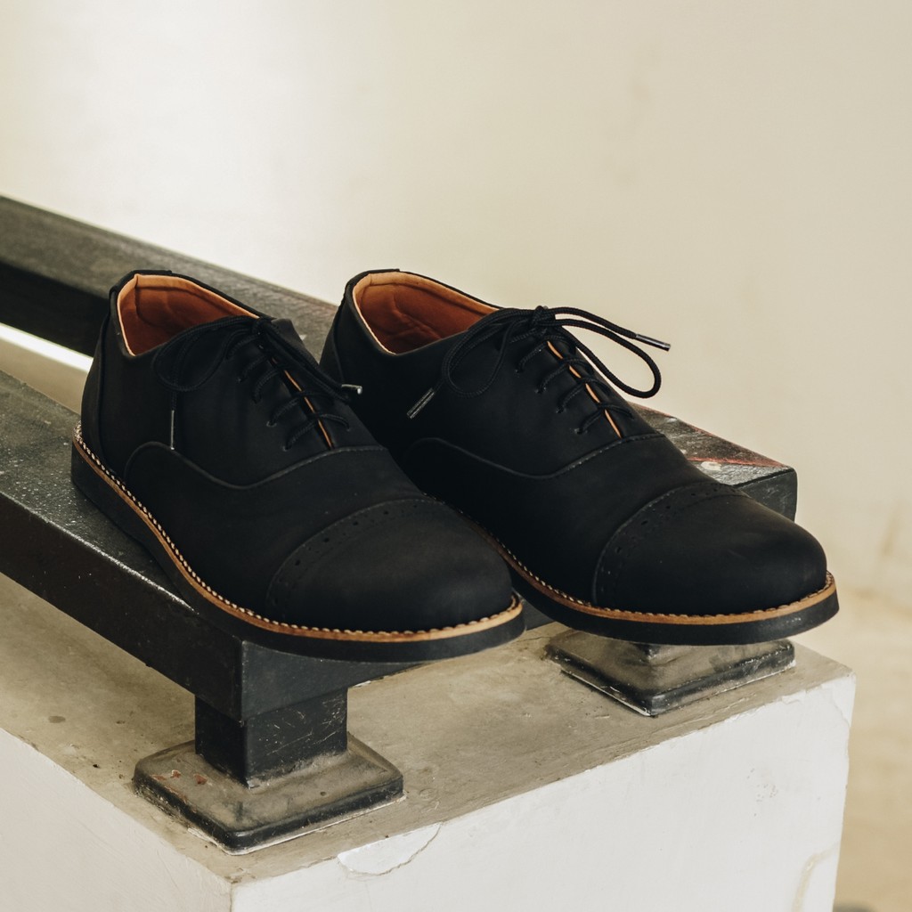 Oxford Black | Sepatu Pantofel Santai Kerja Kantor Kuliah Pria Cowok Men Ori Laces | FORIND Lvnatica