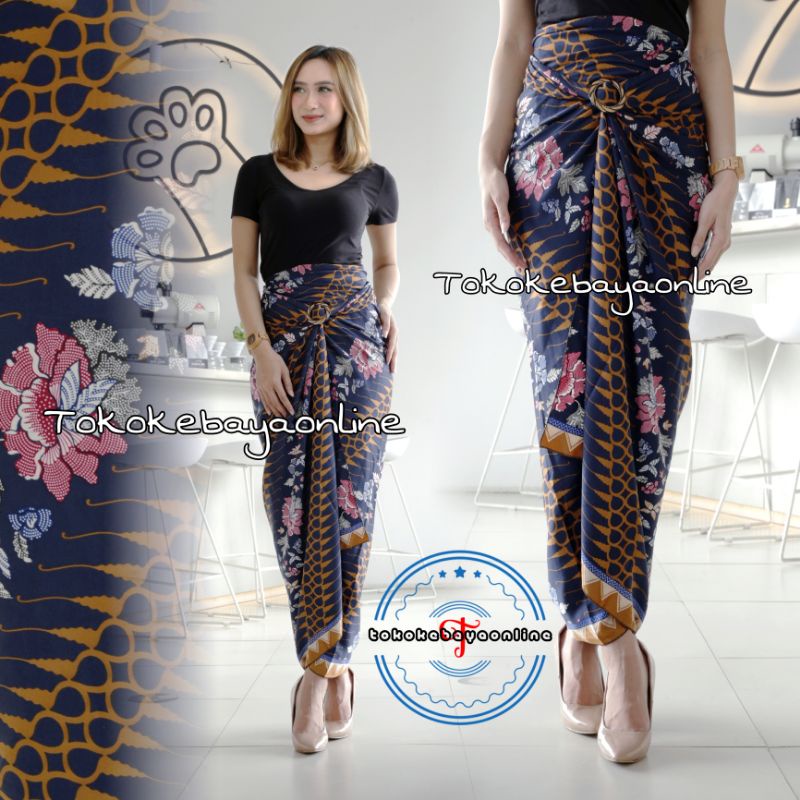 rok lilit batik / rok lilit batik kain lilit murah / lilit batik modern / 20 motif-kembang sepatu navy