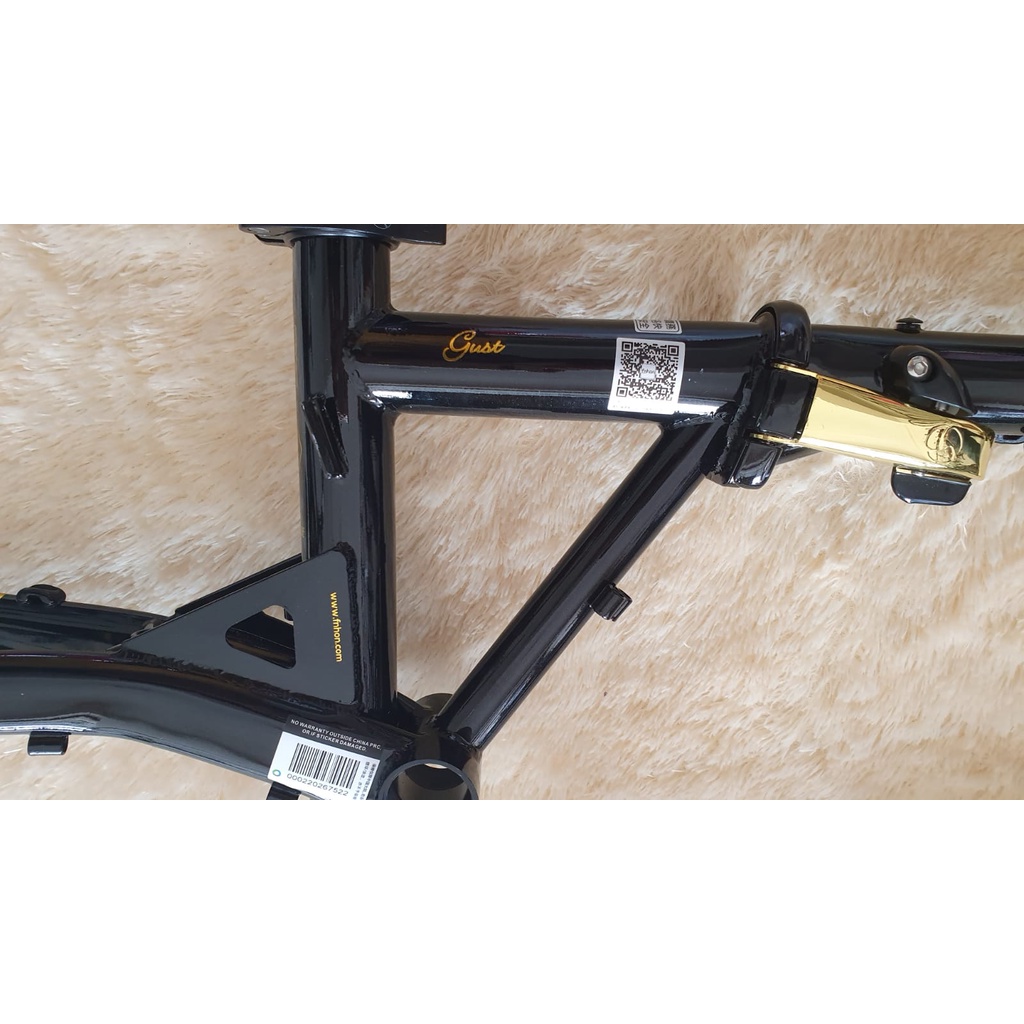 Frame Fork plus Handlepost Fnhon GUST Warna BLACK GOLD 20 22 inch Discbrake Chromlly