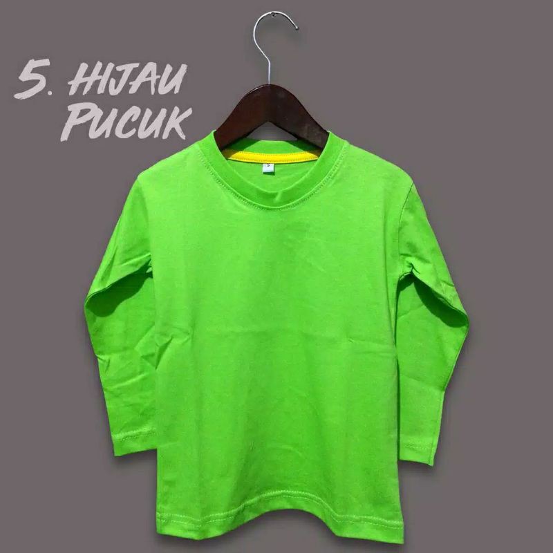 KAOS ANAK HIJAU MUDA LENGAN PANJANG USIA 1-12 TAHUN KAOS POLOS ANAK HIJAU PUCUK COTON COMBED 24s UNI