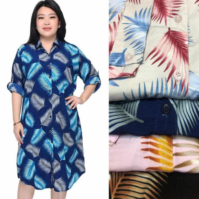 KEMEJA TUNIK WANITA TERLARIS JUMBO WOLFIS DAUN LD 118 CM FIT TO XXL