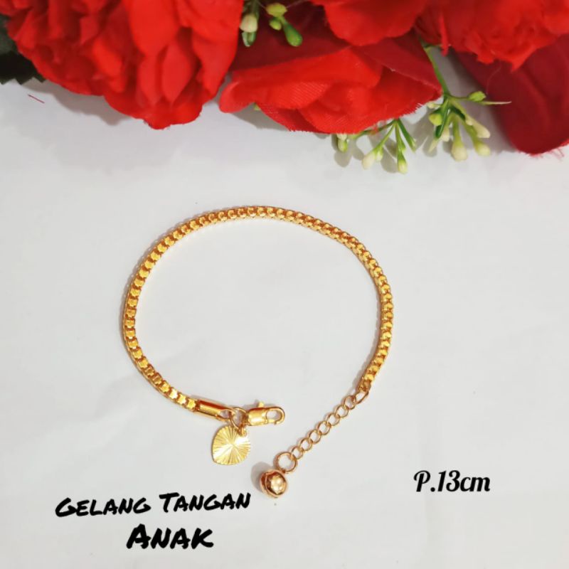 Gelang Tangan Milano kaca *Anak* &amp; Gelang kaki Anak tersimple *tidak karat* logam emas