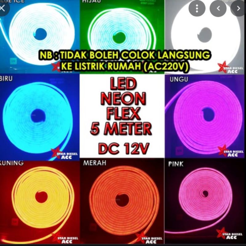 Lampu Neon Flex 5 meter waterproof ip65 DC 12V / Lampu Hias Dekorasi Lentur