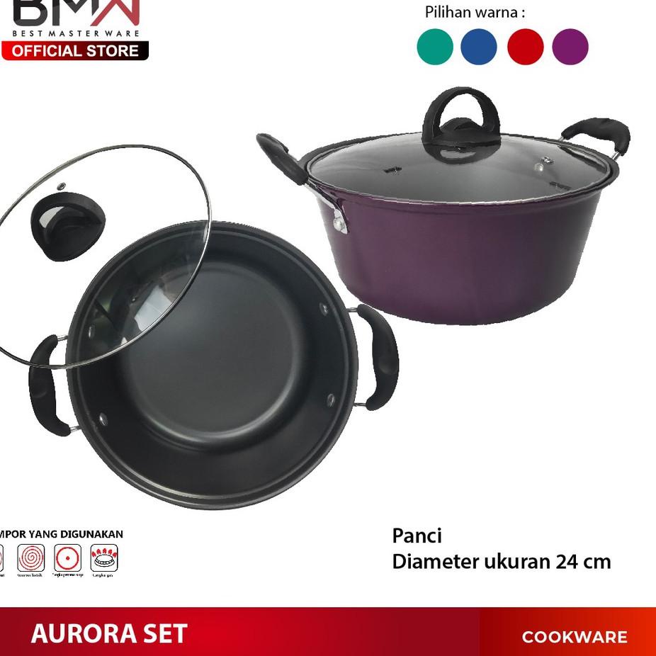 Promo besar--BMW Kitchen Ware - 1 Set Teflon Panci set Aurora Wajan Penggorengan Wok Pan Kado Nikah 