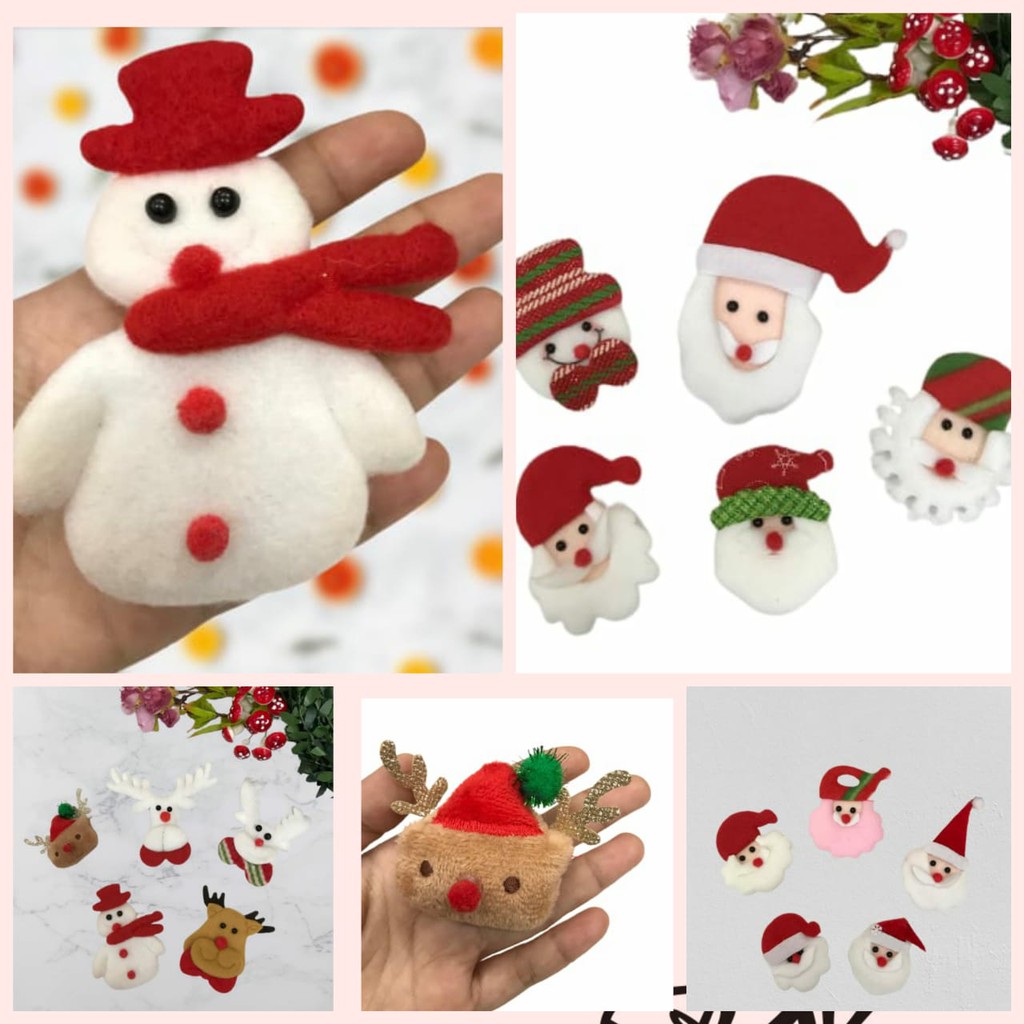 1 BUAH - APLIKASI NATAL | KEPALA SANTA | KEPALA RUSA BAHAN BONEKA | HIASAN NATAL