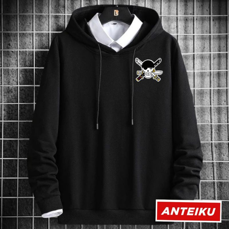 [Hot Sale] Sweater Hoodie Anime One Piece Jolly Roger Roronoa Zoro Pria Wanita M-XXL