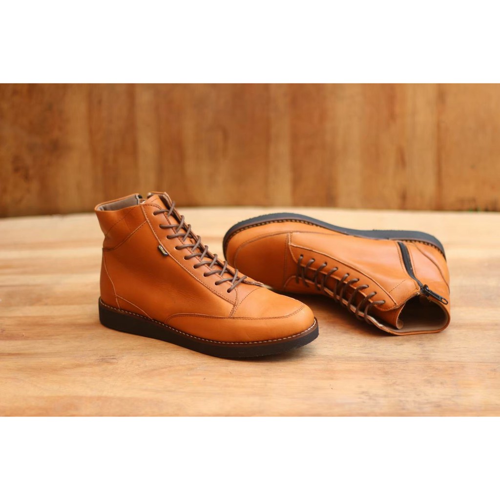 Sepatu boots kulit pria original cevany denial zipper