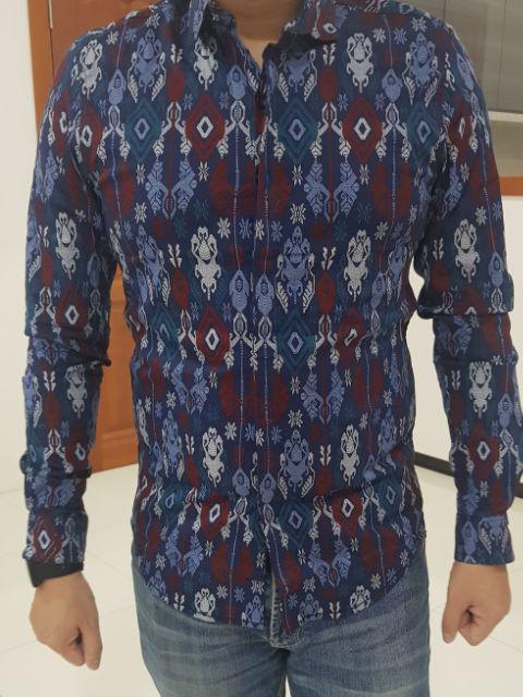 Freypv 6719 Long Batik Songket Navy M-l Kemeja Batik