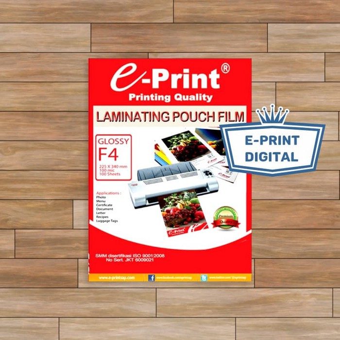 

Laminating Pouch f4 Eprint / KERTAS LAMINATING/ PLASTIK LAMINATING 100lbr