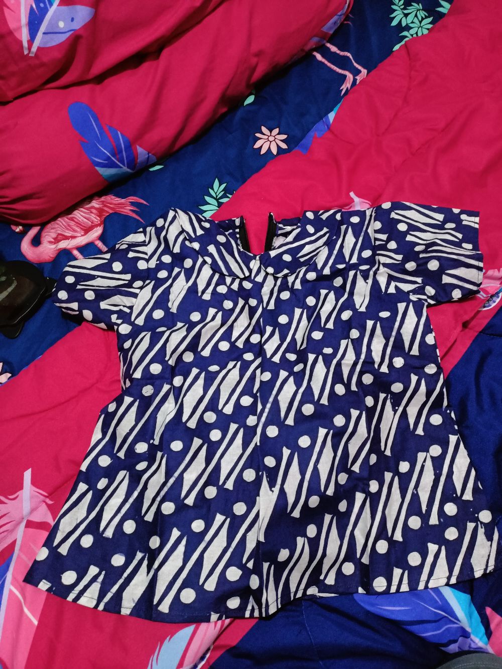 Blus Batik Cap Navy Anak Perempuan Murah