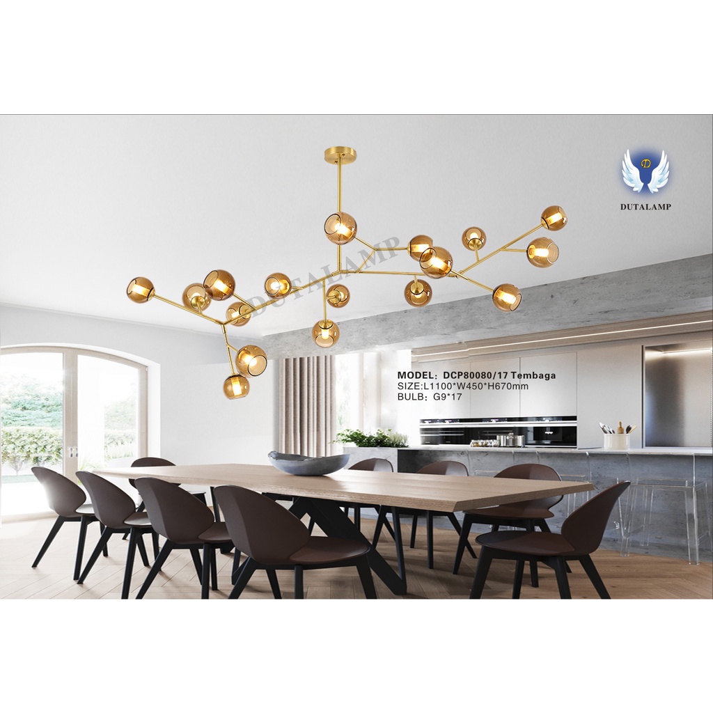 Lampu Gantung Tangkai Gold Bercabang Minimalis Dekorasi Ruang Makan 80080