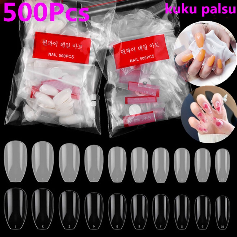 [KUKU PALSU] 500Pcs Clear French False Acrylic Nails Art Tips UV Gel Fake Manicure Tools .