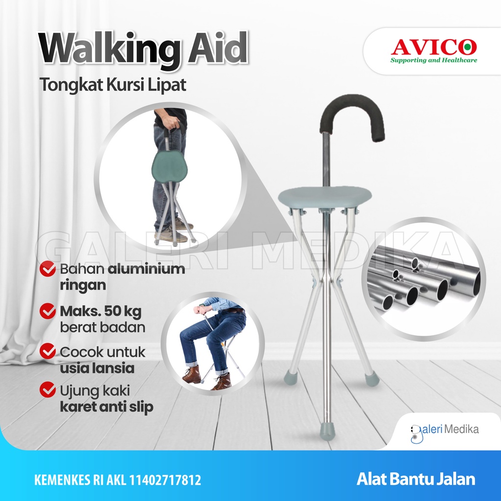 Tongkat Duduk Lipat / Tongkat Kursi Lipat Avico - Alat Bantu Jalan