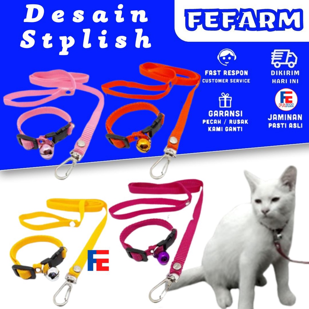 Kalung Kucing + Tali Tuntun Polos FEFARM