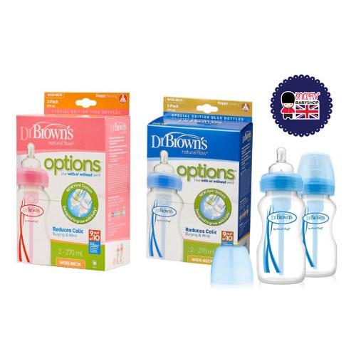 wide neck BIRU PINK 270ml isi 2 botol susu bayi Dr Browns Option baby bottle