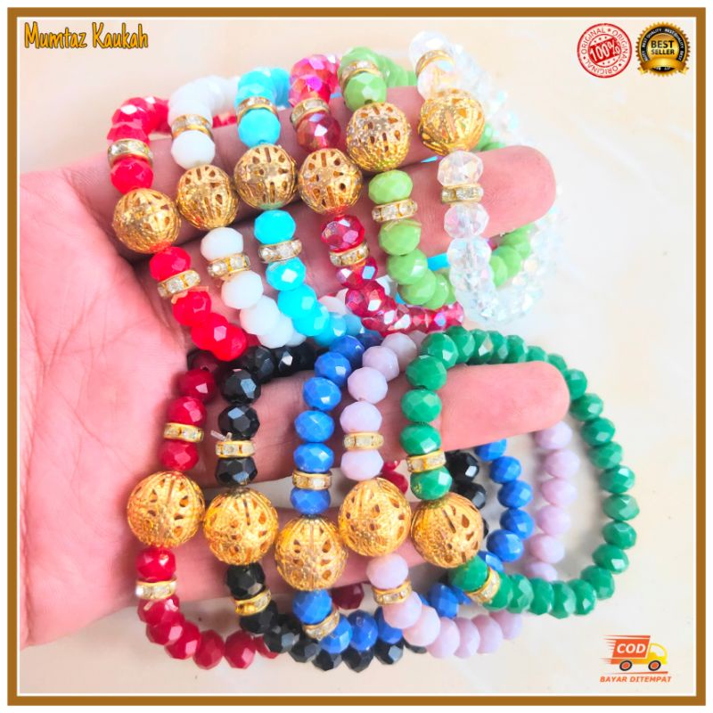 Gelang kristal doff variasil / Gelang kristal dewasa warna warni / Gelang kristal elastis