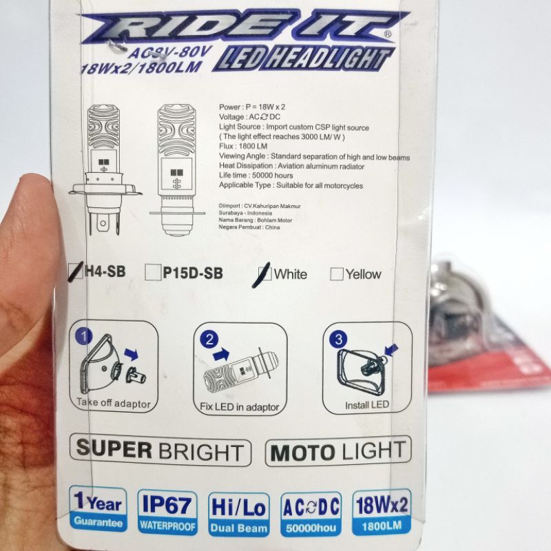 Bohlam LED H4 Super Bright 2 sisi 18Watt x2 Dop Lampu Motor Bebek Vixion Matic Beat Vario Supra X Jupiter Z-3