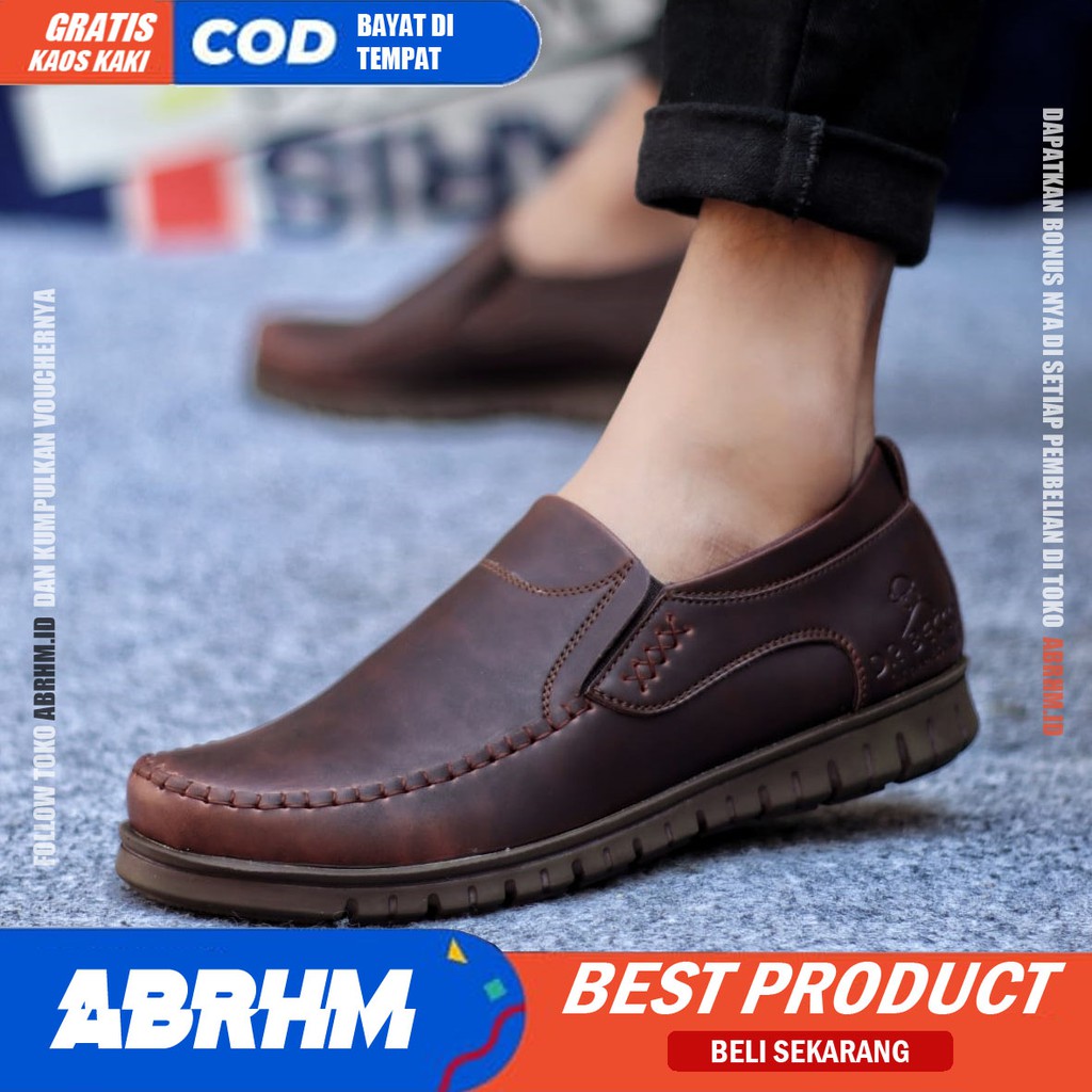 ABRHM x BLENO Sepatu Kasual Pria Sepatu Pria Casual Kulit Pu Ori Sepatu Slop Anti Slip Sepatu Cowo/Cowok Kerja Kantor Semi Formal Kuliah Kondangan Gaya keren Kekinian Murah Terlaris