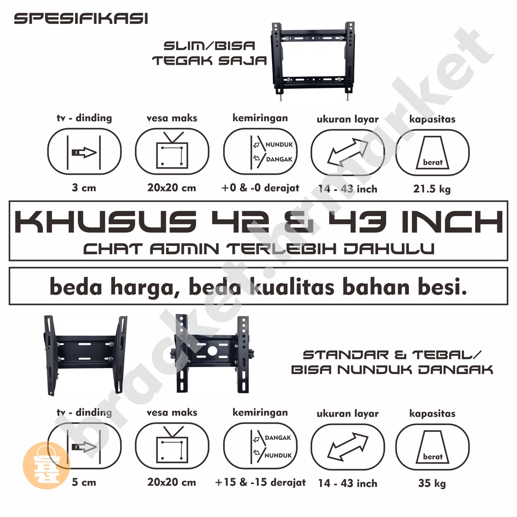 Bracket TV LED LCD 32 40 43 24 21 29 17 14 Inch Dijamin Cocok 14 - 43 In 2 Arah Universal Breket TV Briket TV Braket TV Bracket TV Gantungan TV Tembok Tempelan TV Dinding HR1 Fasa