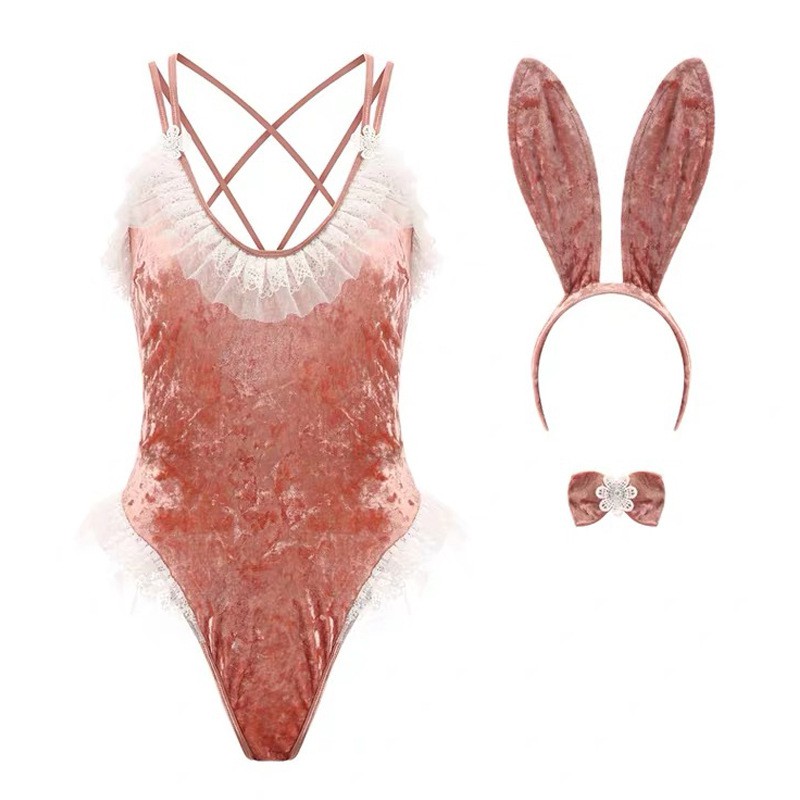 【Wetrose】 Lingerie Bodysuit Velvet Gaya Retro Perancis High End Untuk Wanita / Cosplay Bunny Girl Halloween