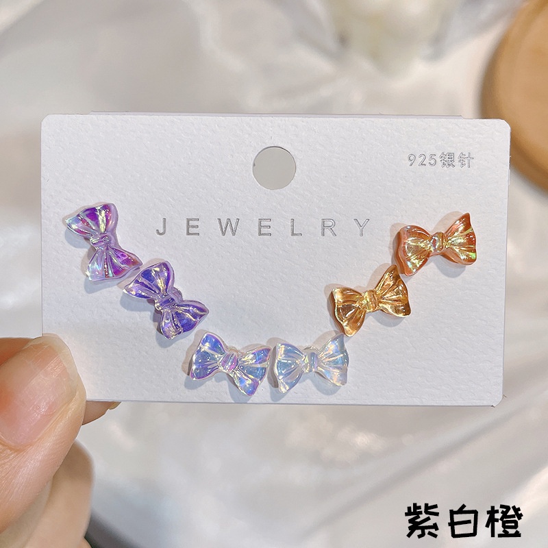 Warna Anting Wanita 925 Perak Stud Busur Stud Anting-Anting Warna Permen Set Warna Anting-Anting Stud Aksesoris