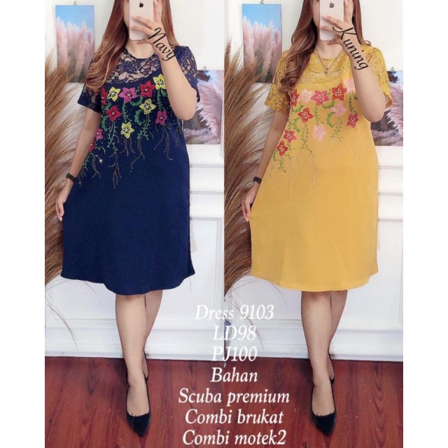 9103 Dress Scuba Combi Brukat Import