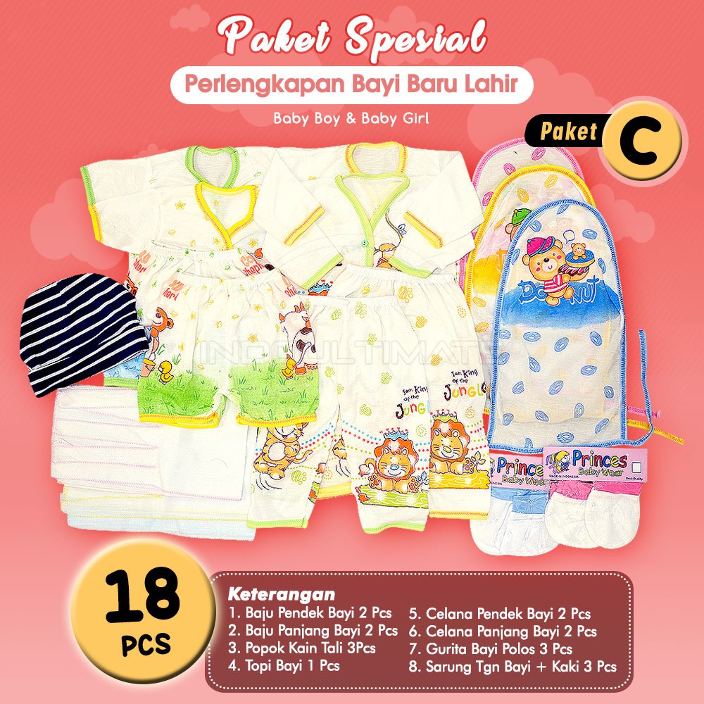 Kado Kelahiran Bayi Laki-Laki Perempuan Spesial PAKET C 18in1 Set Perlengkapan Bayi Baru Lahir