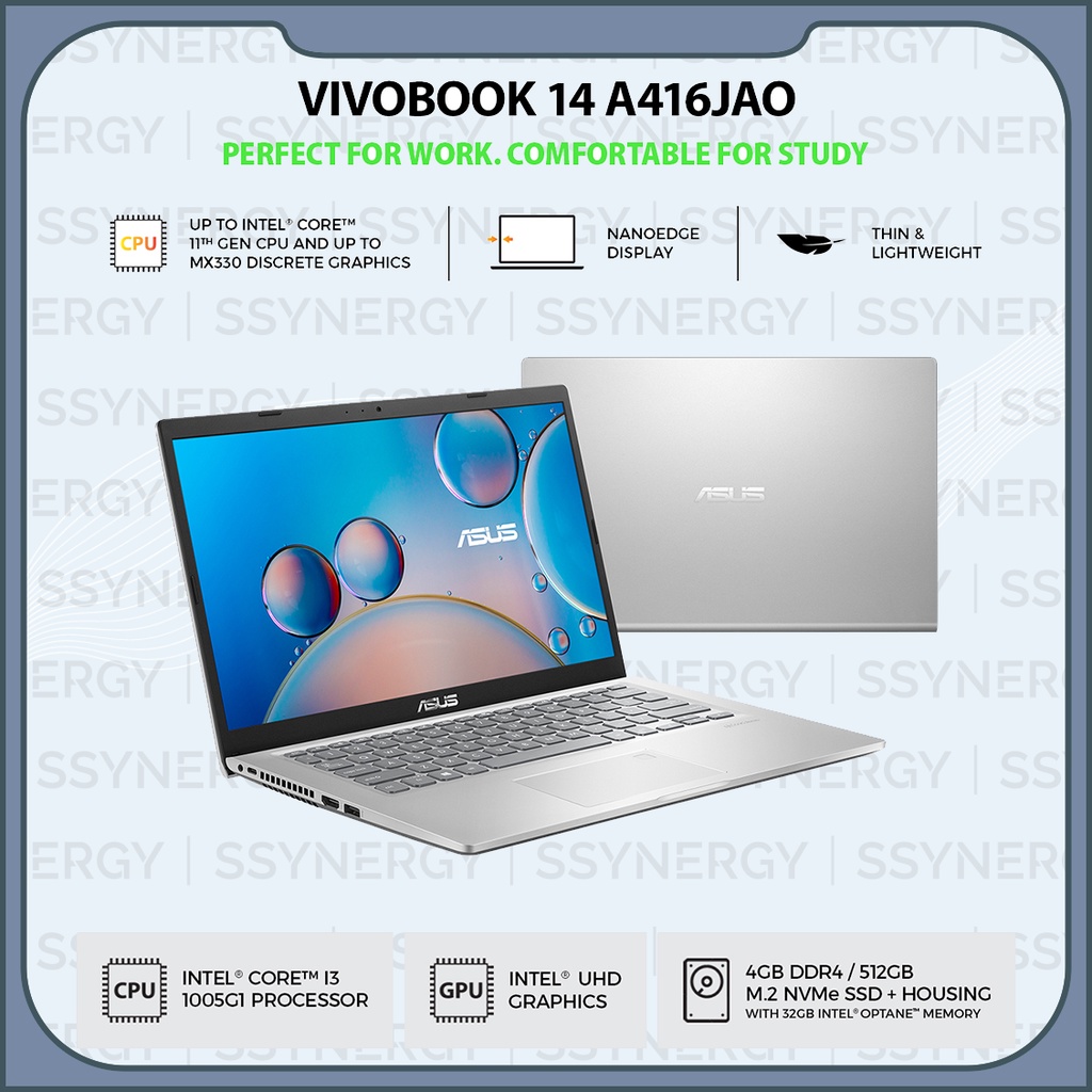 ASUS A416JAO-FHD351-FHD352 I3-1005G1 4GB 512GB SSD FHD WIN10 OHS SILVER