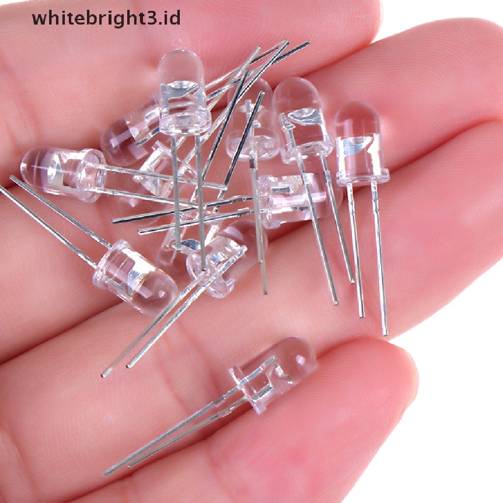 (whitebright3.id) 100 Pcs Lampu LED 5mm Warna Putih / Hijau / Merah / Biru / Kuning