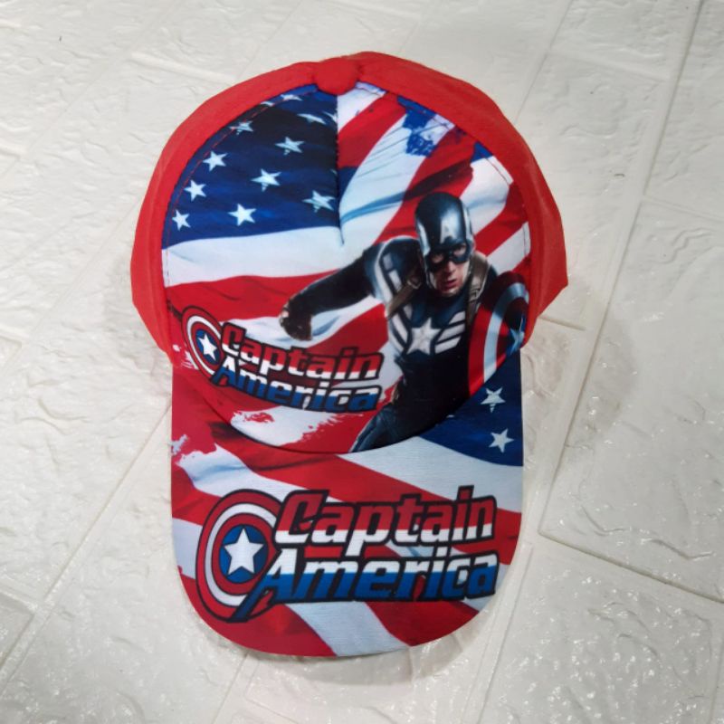topi anak PREMIUM usia 1 2 3 4 tahun karakter superhero superman captain america kuda pony frozen-Captain america