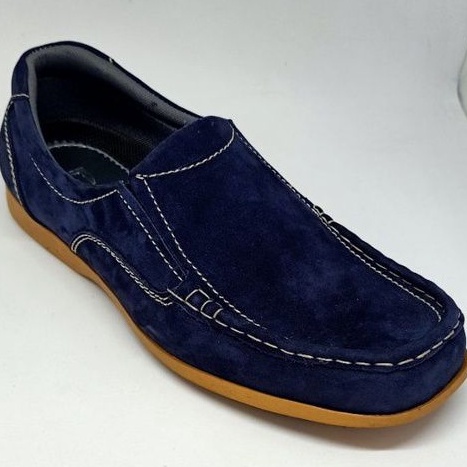 Sepatu Pria Casual Moccasin Kulit Nubuck Asli Navy Grammer