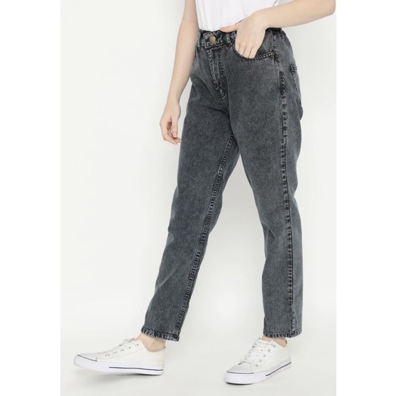 SEVINS - highwaist Boyfriend jeans grey celana panjang/snowblack/ jeans boyfriend