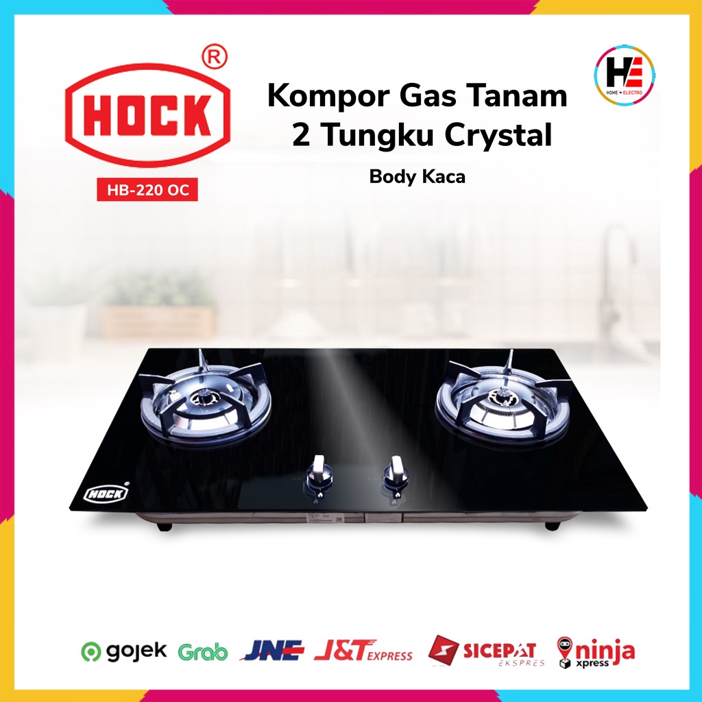 Kompor Gas Tanam 2 Tungku Hock Optima Crystal HB-220 OC | Built In Hob