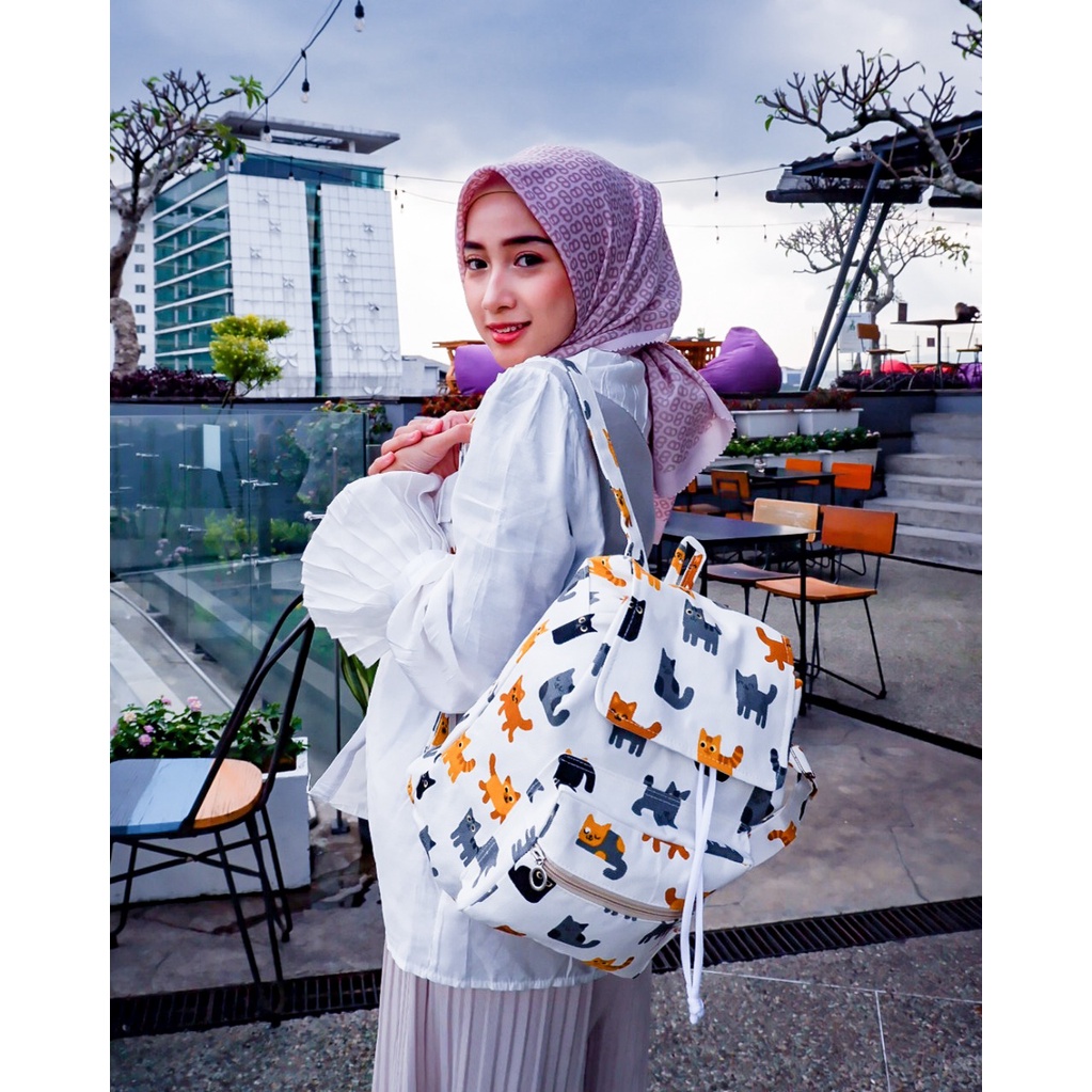 RANSEL SERUT KUCING ORANGE // taskanvasbdg - tas kanvas fashion - tas ransel wanita - tas wanita - tas lucu - cewe