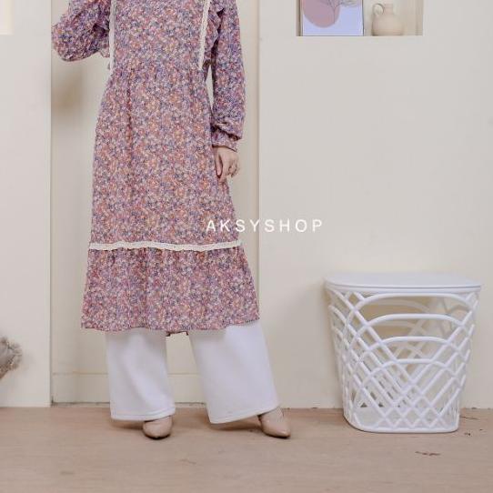 Tunik Ceruty Babydoll Tunik Wanita Motif Bunga Zahra