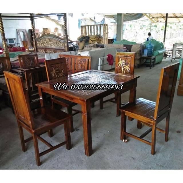 Meja makan ukir 4 kursi minimalis meubel jepara