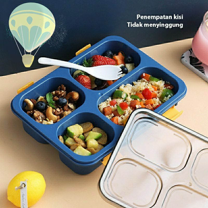 ~ PIYOSHI08 ~ Lunch Box 3 Dan 4 Grid Tempat Makan 1250ml / Kotak Bekal Anti Bocor Dengan Sekat (Oval) PD107